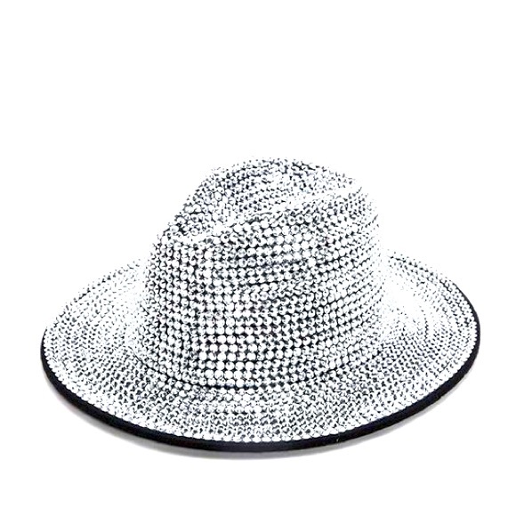 Metallic Silver Full Stone Bling Bling Silver Fedora - Picture 2 of 2